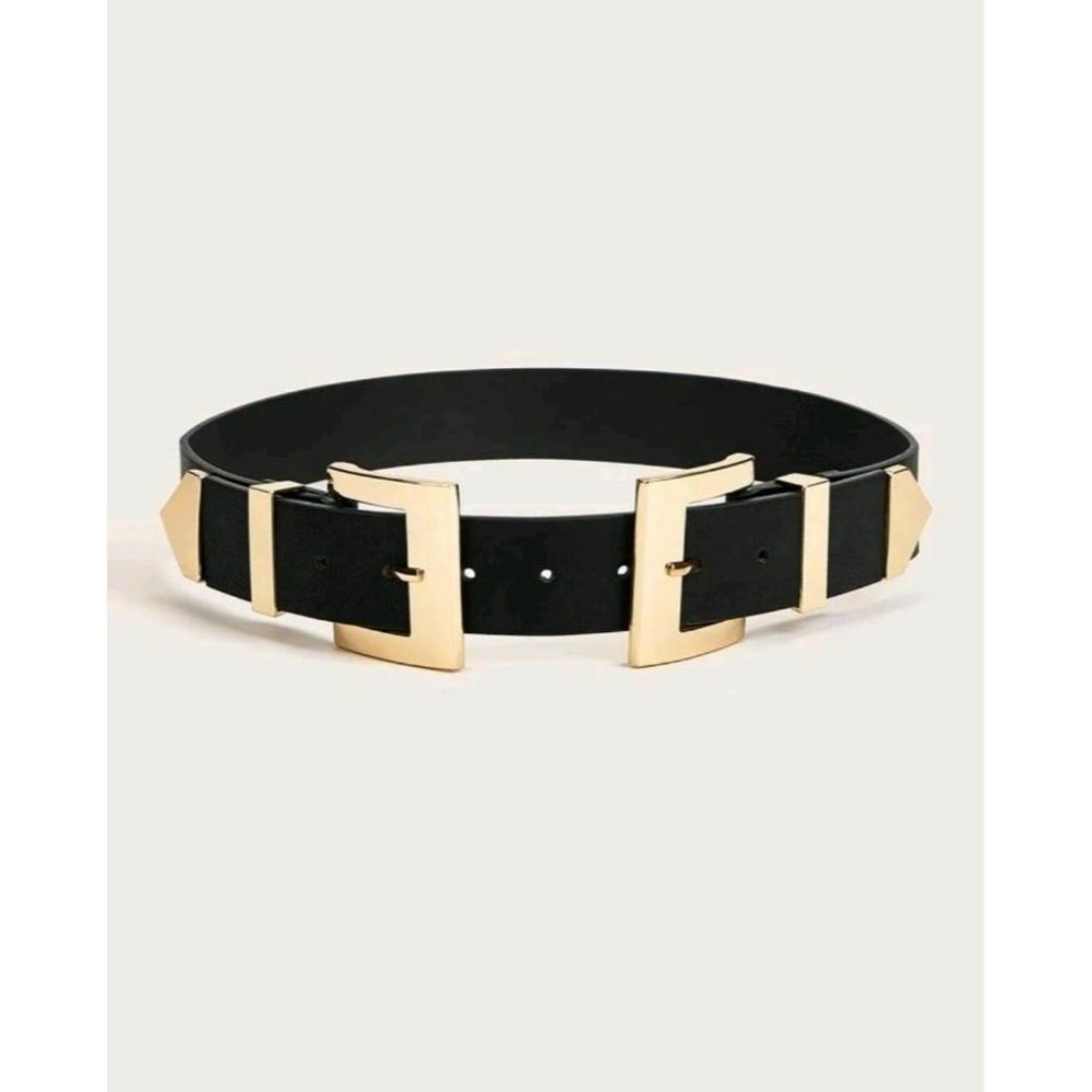 High waist black belt Cinturon cuero sintetico Negro